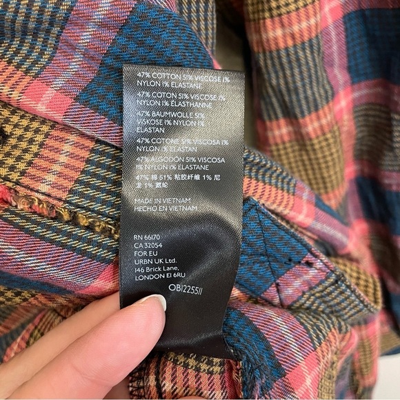 Free People Wild Side Tunic Plaid Oversized Tie Back Shirt Size S - Picture 9 of 11